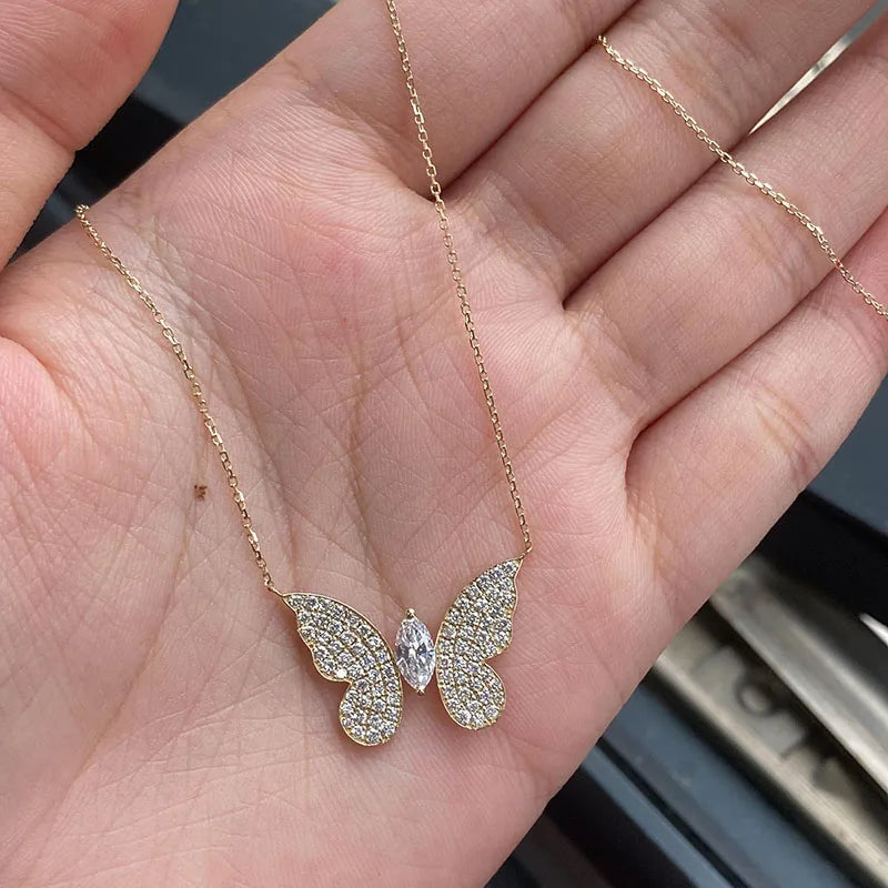 Marquise and round lab-grown diamond butterfly necklace