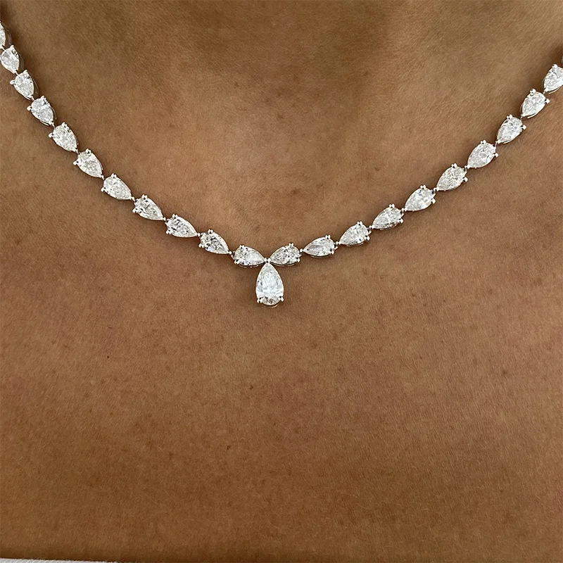 Pear lab-grown diamond tennis necklace