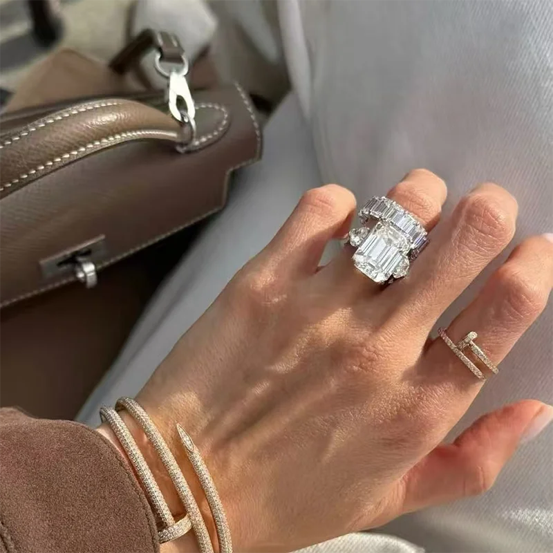 Emerald lab-grown diamond engagement ring