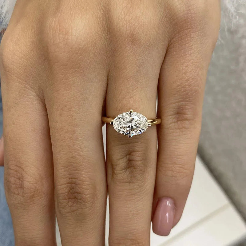 East-west oval-cut lab-grown diamond ring