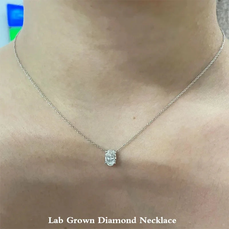 Oval lab-grown diamond solitaire necklace