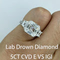 Square-cut lab-grown diamond ring with accents