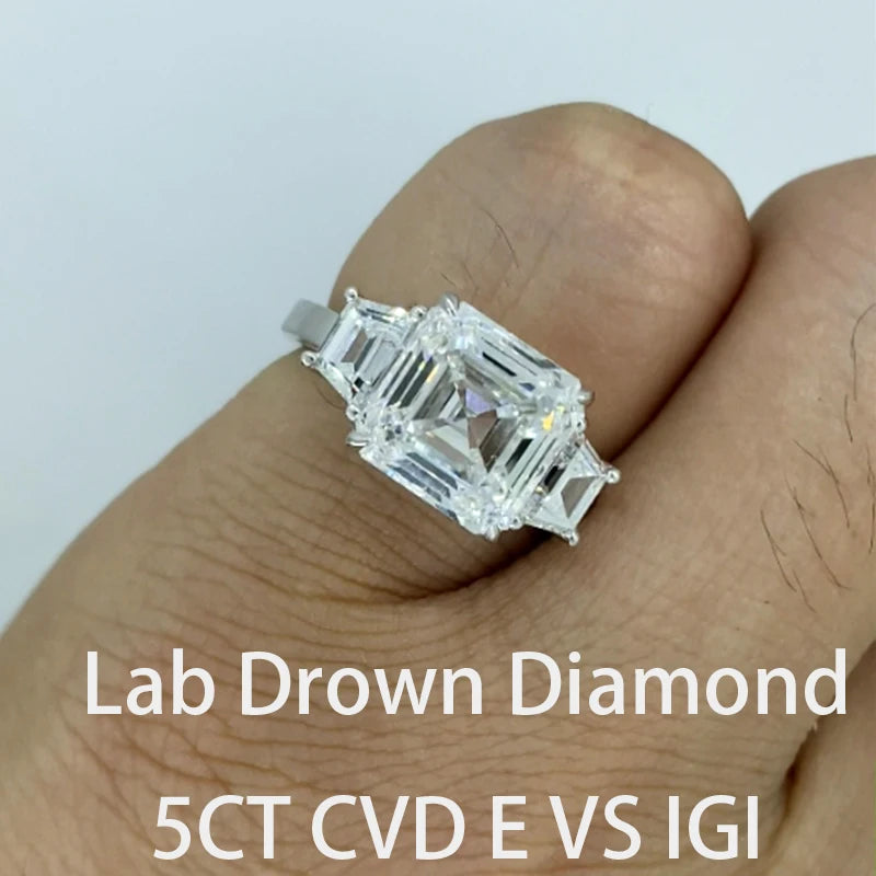 Square-cut lab-grown diamond ring with accents
