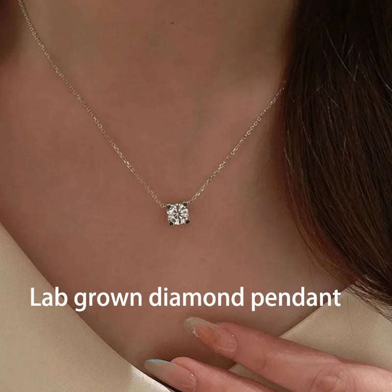 Round lab-grown diamond horn pendant necklace