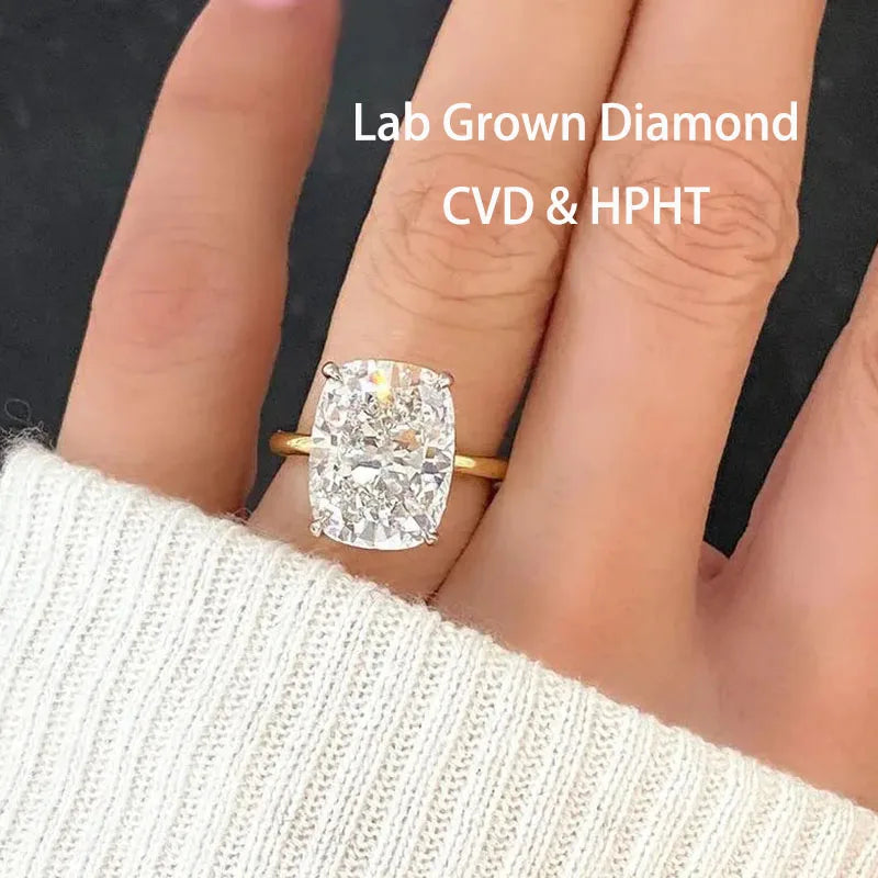 Seven carat cushion-cut lab-grown diamond engagement ring