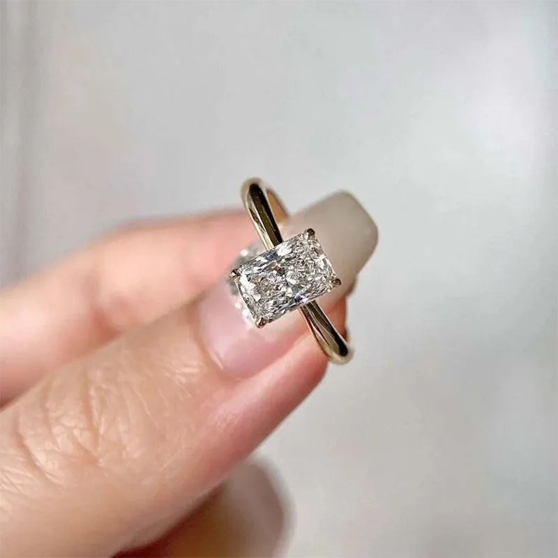 Radiant-cut lab-grown diamond engagement ring