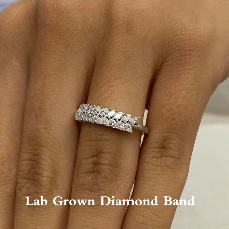 Marquise-cut lab-grown diamond wedding band in gold