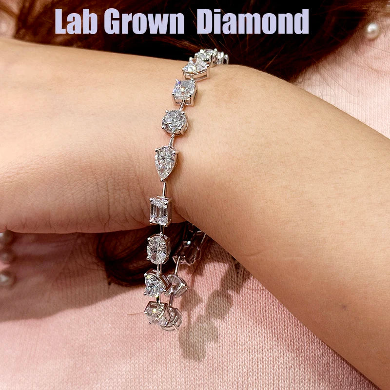 Mixed-cut lab-grown diamond tennis bracelet