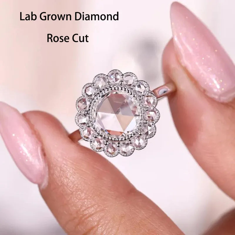 Sunflower-inspired lab-grown diamond halo ring
