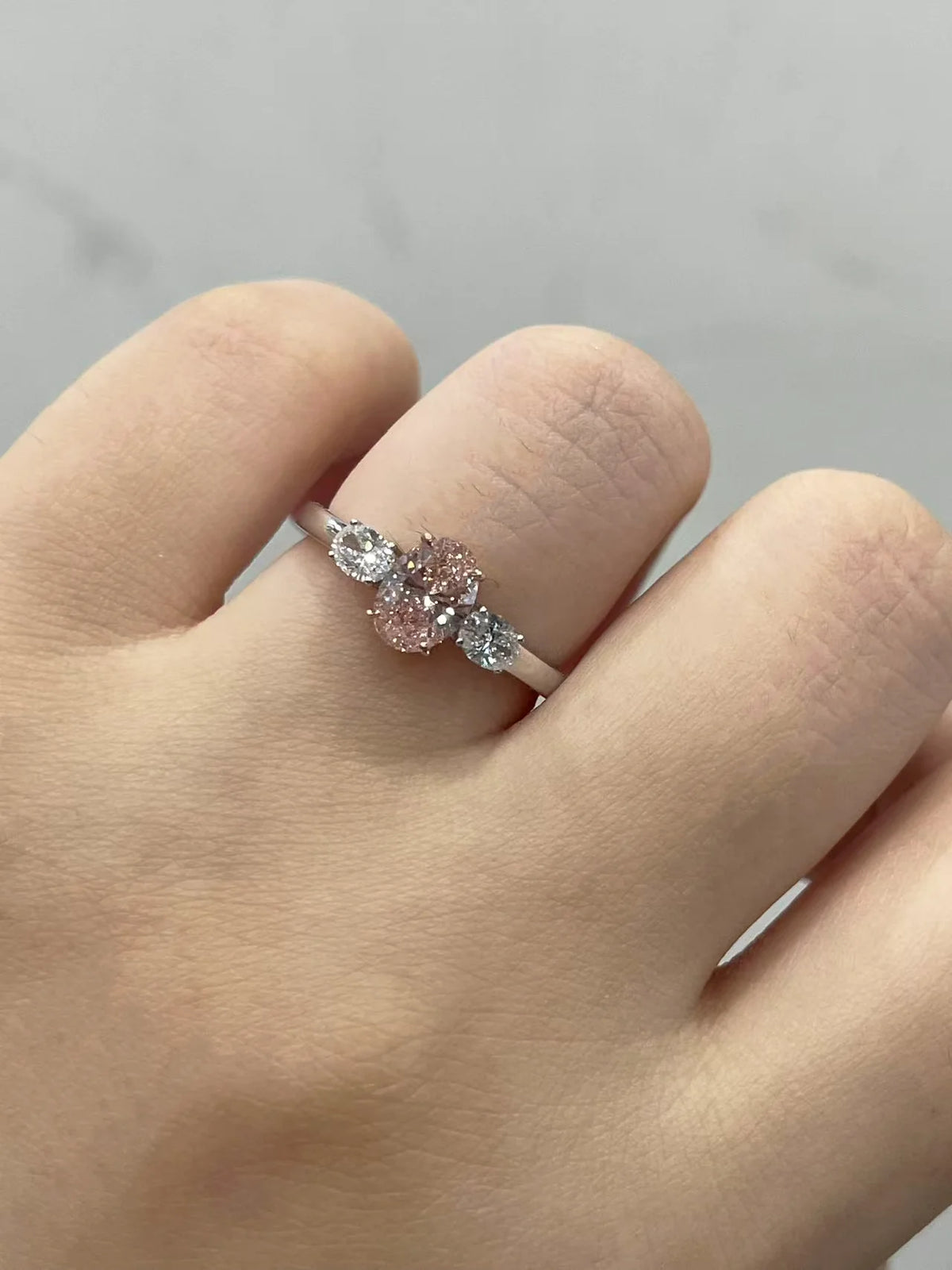 Prong-set pink oval lab-grown diamond ring