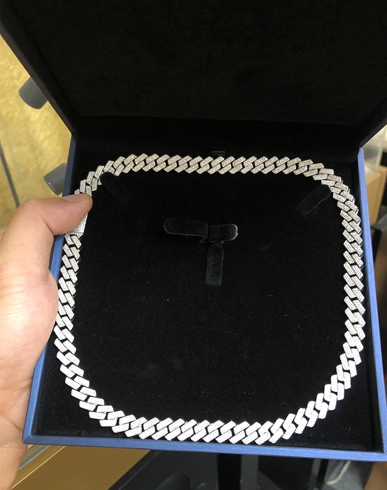 Wide round diamond sterling silver tennis necklace