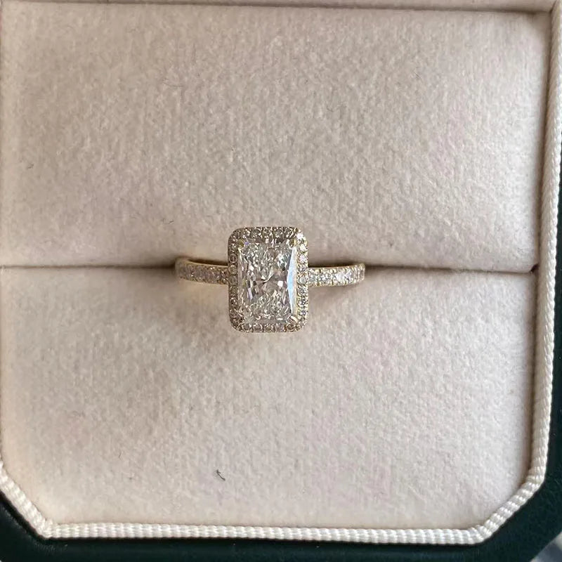 Radiant-cut lab-grown diamond ring with pavé accents