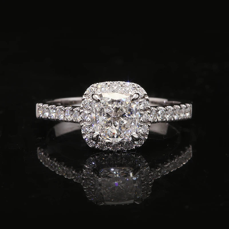 Gold ring featuring cushion-cut lab-grown diamond