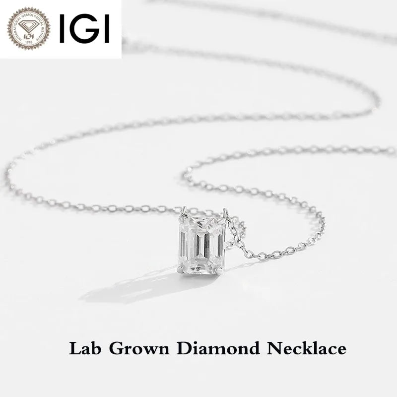 Emerald-cut lab-grown diamond solitaire necklace