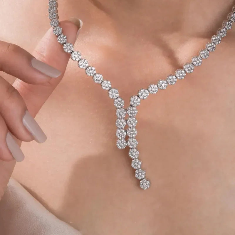 Tennis necklace set with round lab-grown diamonds