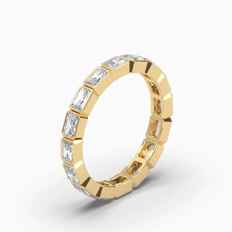Rectangular diamond band with bezel settings