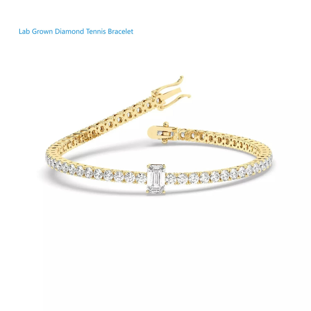 Emerald and round lab-grown diamond tennis bracelet