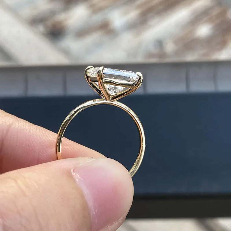 Gold solitaire ring with princess-cut lab-grown diamond