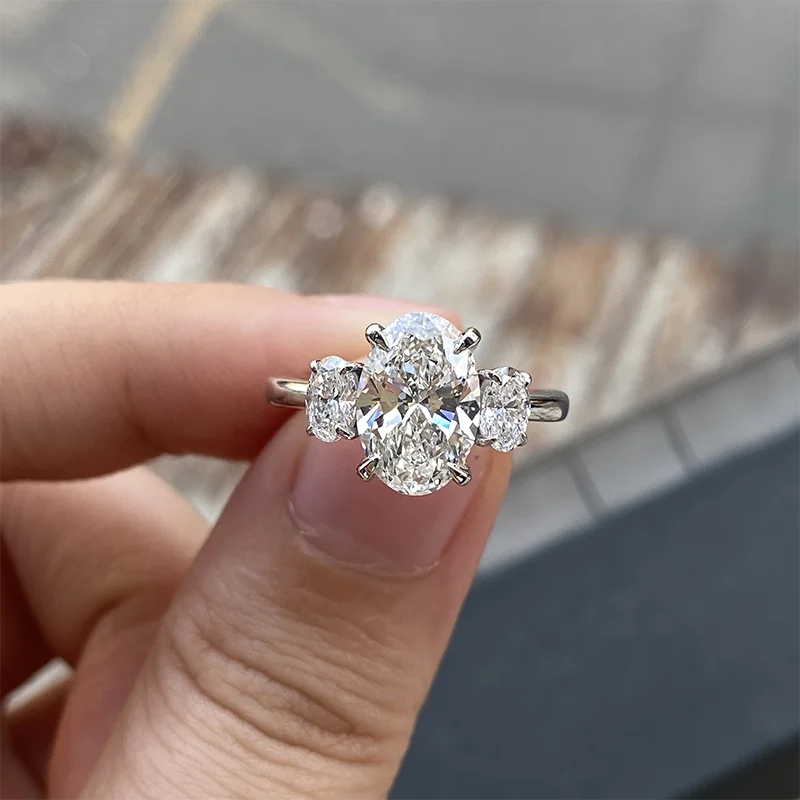 Oval-cut lab-grown diamond three-stone ring