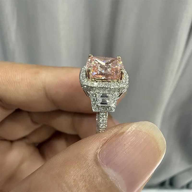 Three carat pink cushion diamond engagement ring