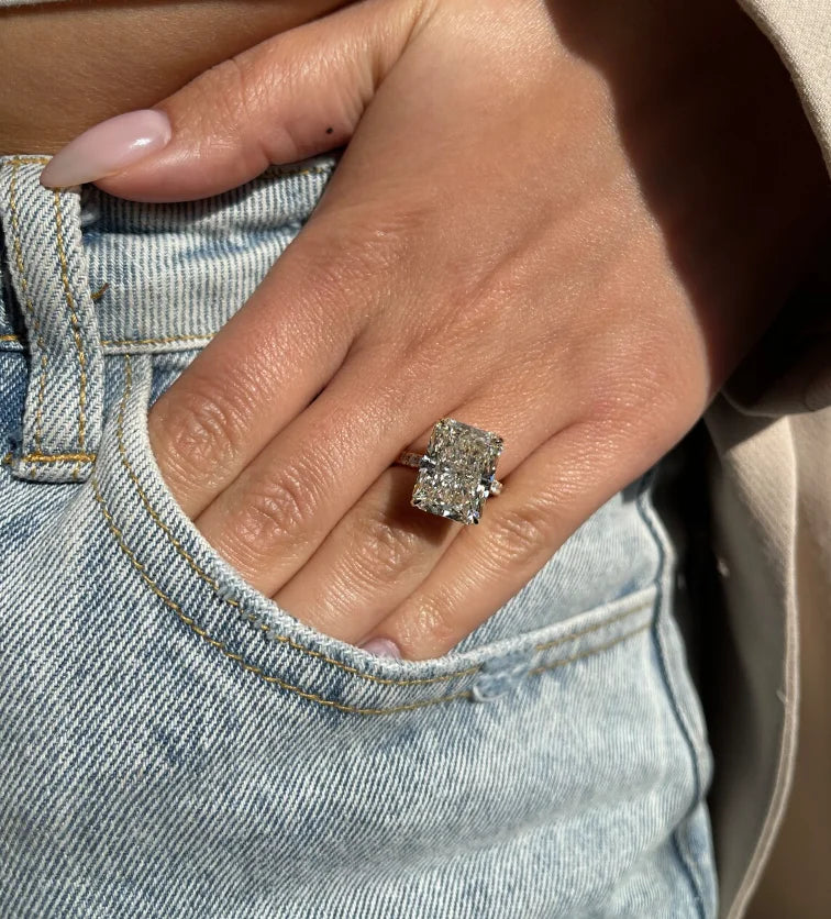 Lab-grown radiant diamond halo ring