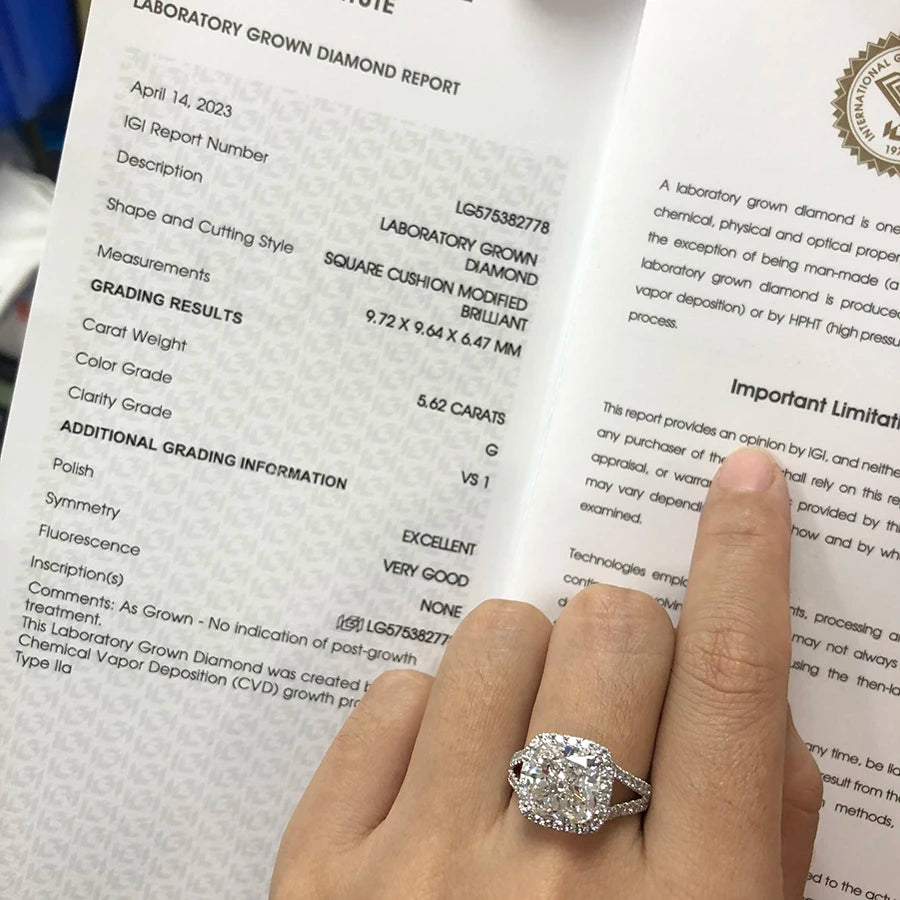 Prong-set cushion lab-grown diamond engagement ring