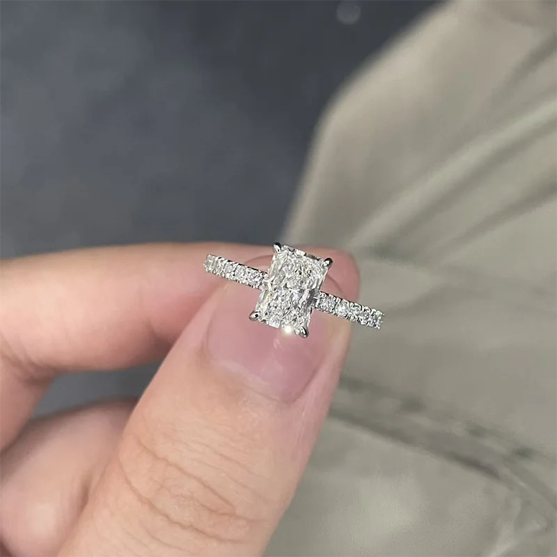 Prong-set radiant lab-grown diamond ring
