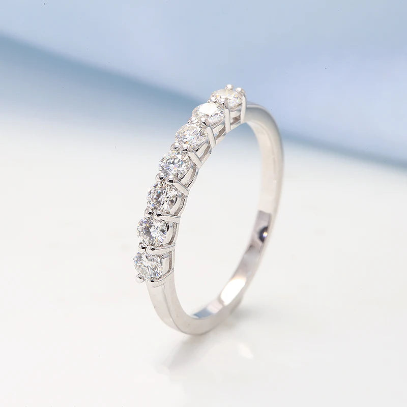 Round lab-grown diamond wedding band with seven stones