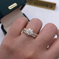 Round lab-grown diamond engagement ring and bridal band set