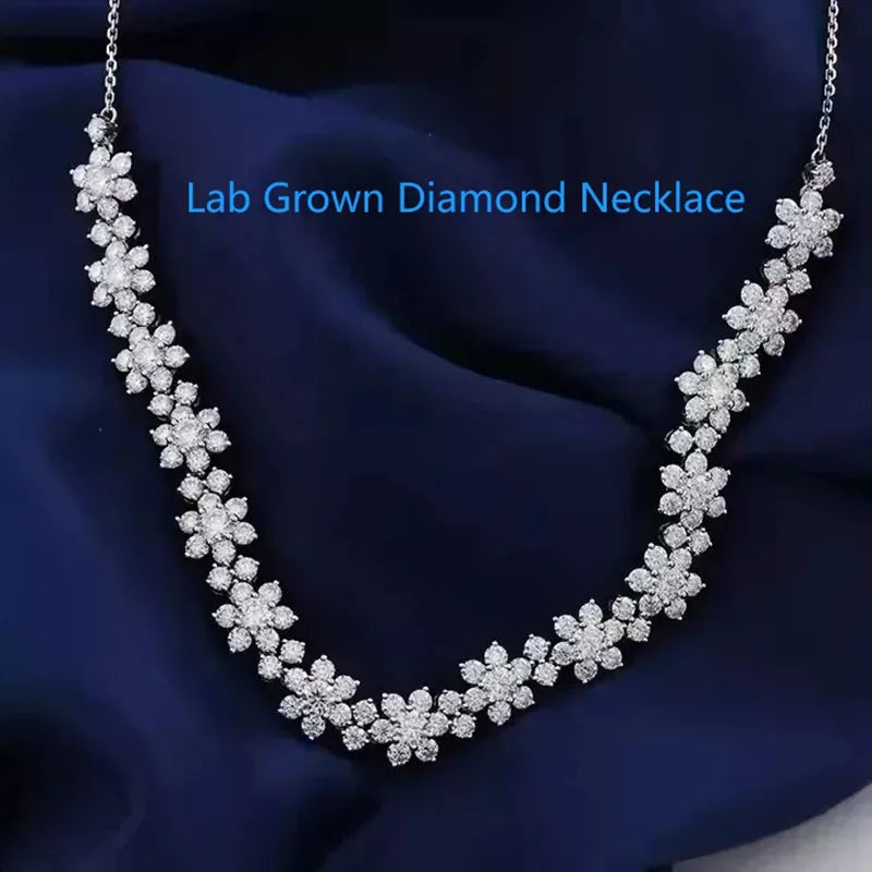 Floral round lab-grown diamond tennis necklace