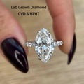 Marquise-cut lab-grown diamond ring with round diamond accents