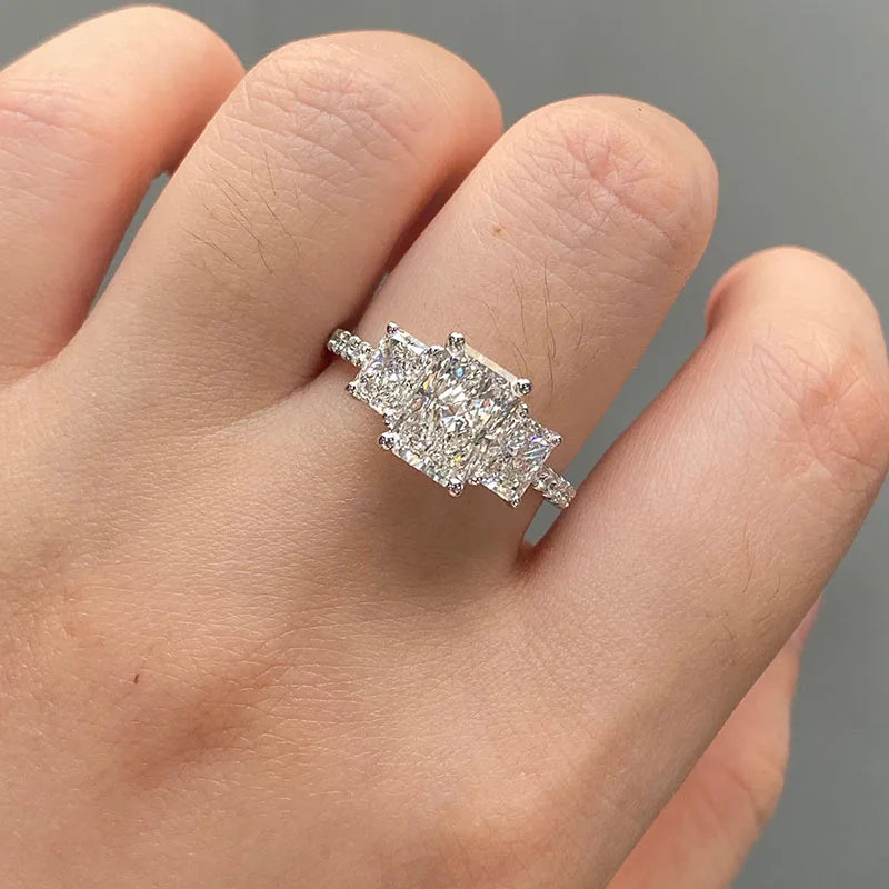 Radiant-cut lab-grown diamond three-stone ring