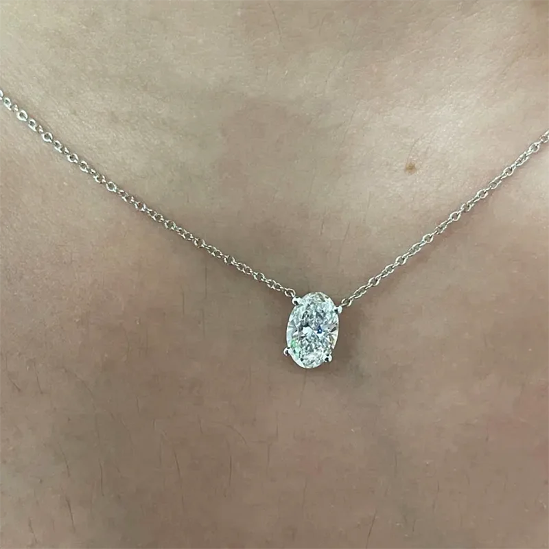 Oval-cut diamond solitaire pendant