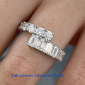 Emerald and round lab-grown diamond band