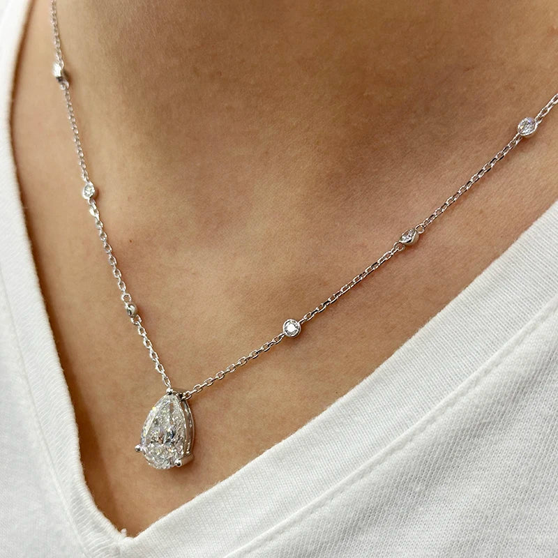 Pear lab-grown diamond solitaire pendant on a white gold chain