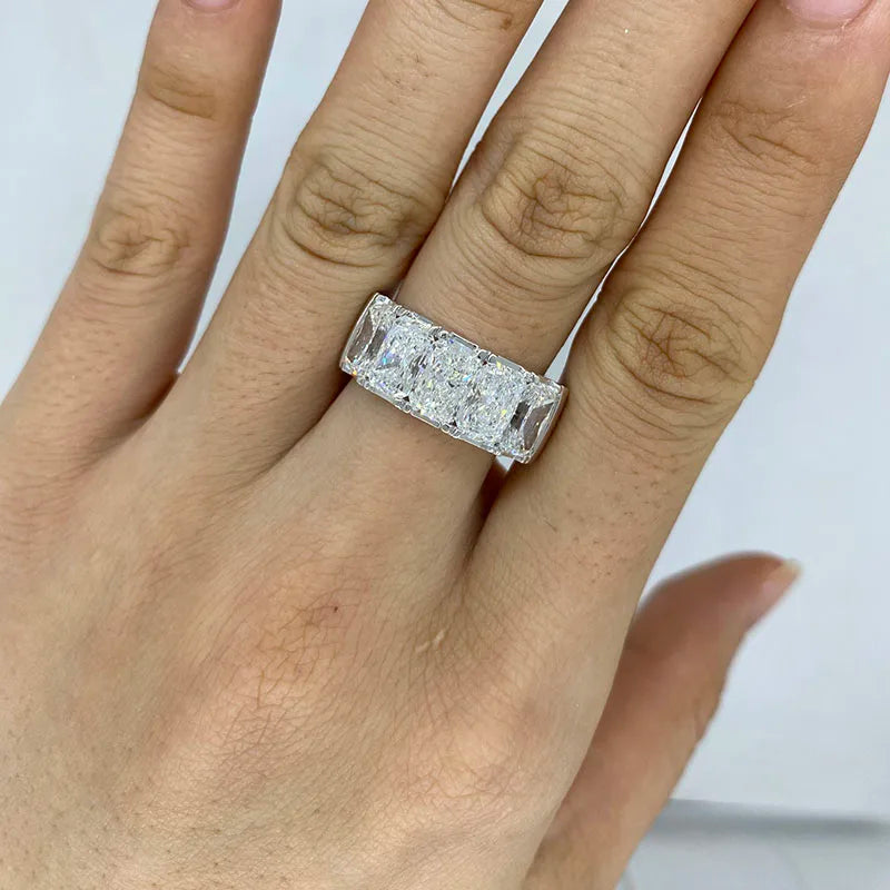 Gold band with five radiant-cut lab-grown diamonds