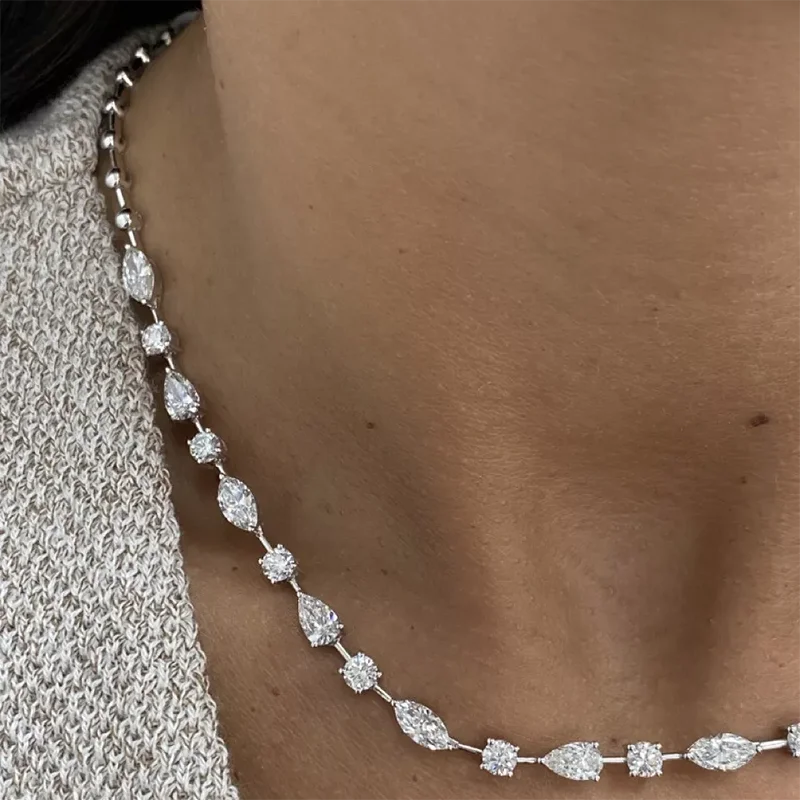 Mixed-cut diamond necklace with pear and marquise stones