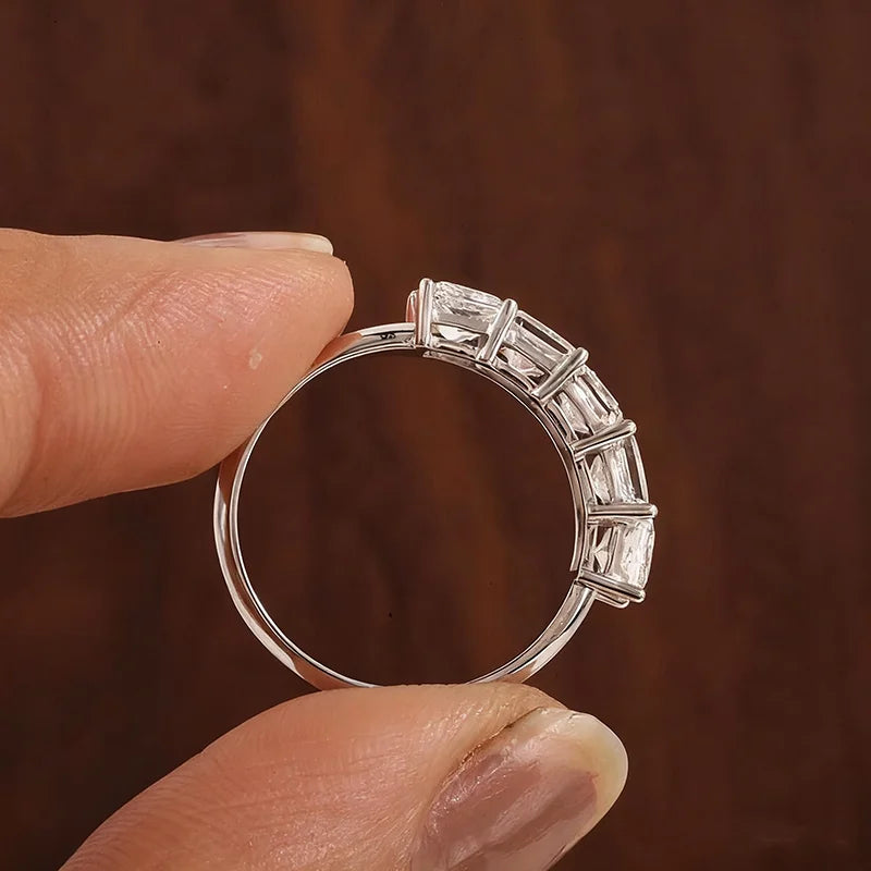 Five princess-cut diamonds in a lab-grown diamond ring
