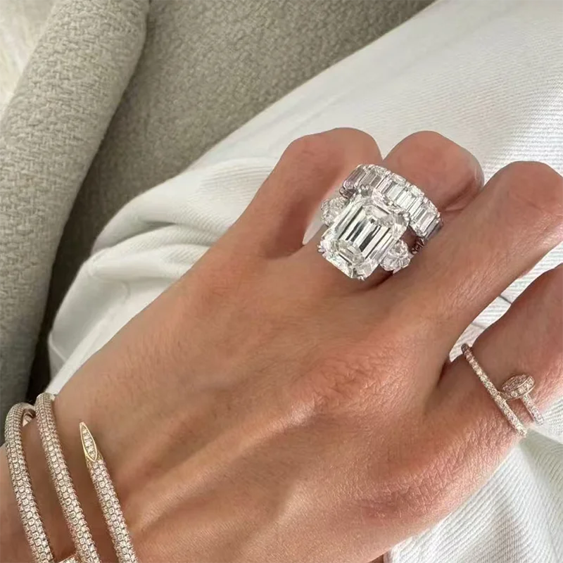 Emerald-cut lab-grown diamond three-stone ring