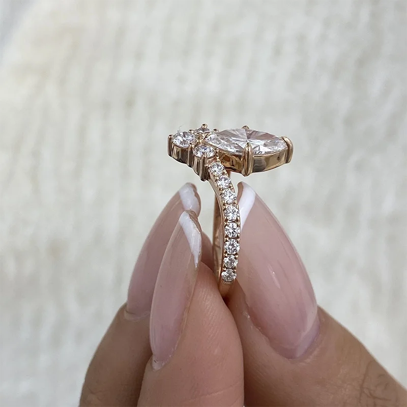 Lab-grown diamond ring with chevron setting