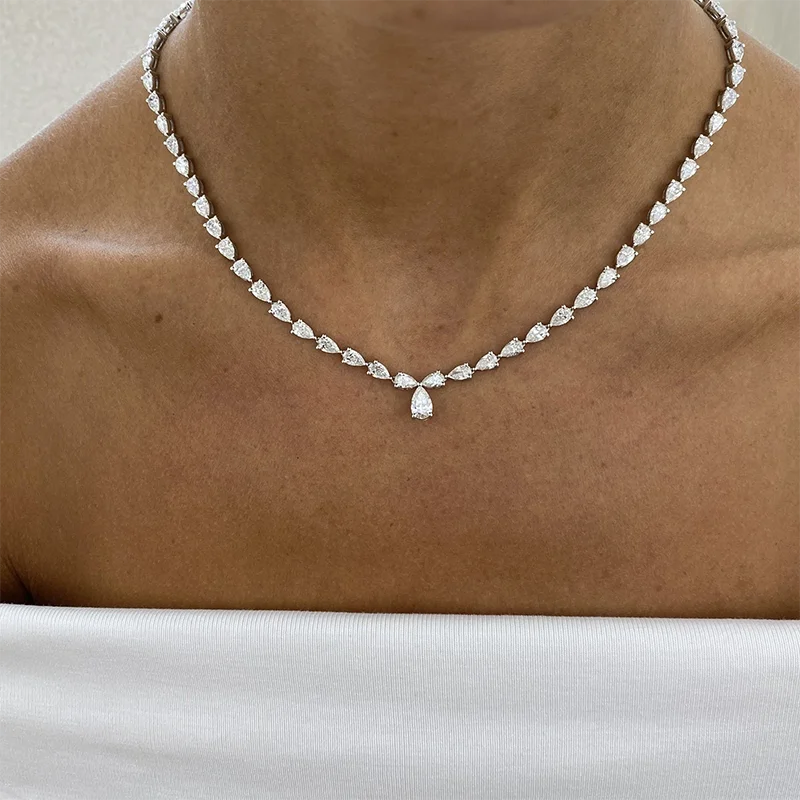 Pear diamond pendant and tennis necklace design