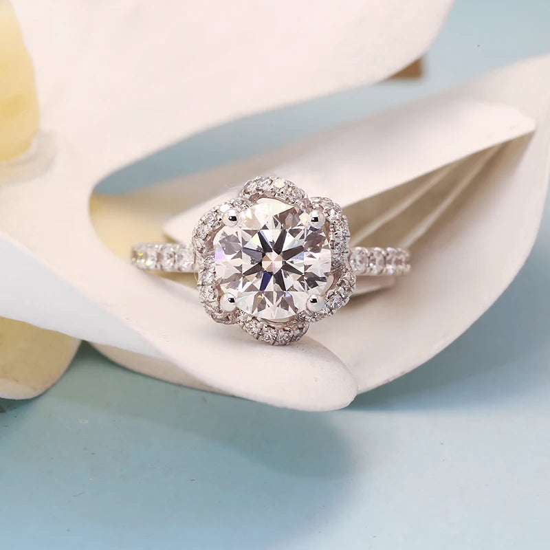 One and a half carat round lab-grown diamond floral ring