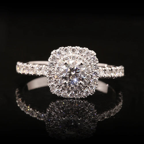 Lab-grown diamond ring with round center and diamond accents