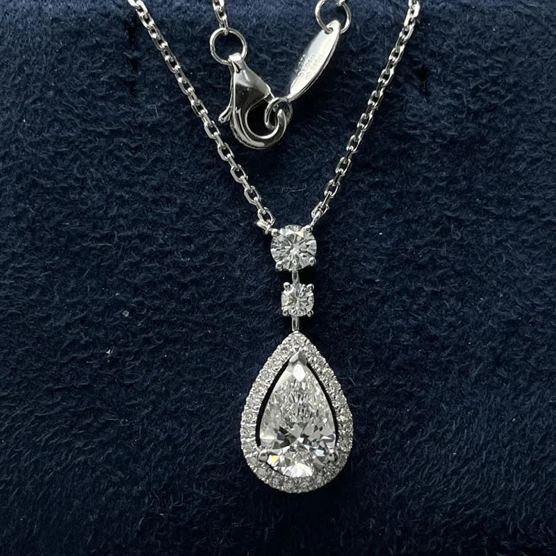 Pear and round lab-grown diamond pendant necklace