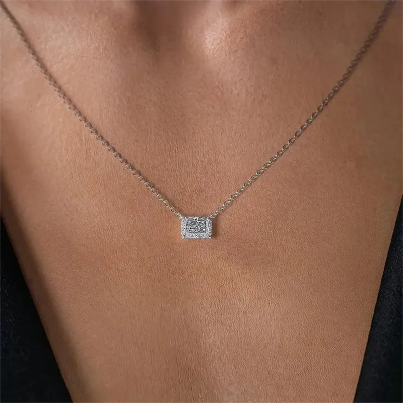 Lab-grown radiant diamond pendant on delicate chain