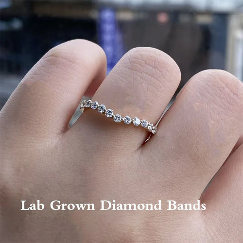 Curved V-shaped lab-grown diamond wedding band