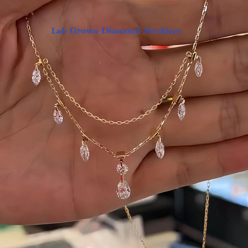 Pear marquise and round lab-grown diamond floating necklace