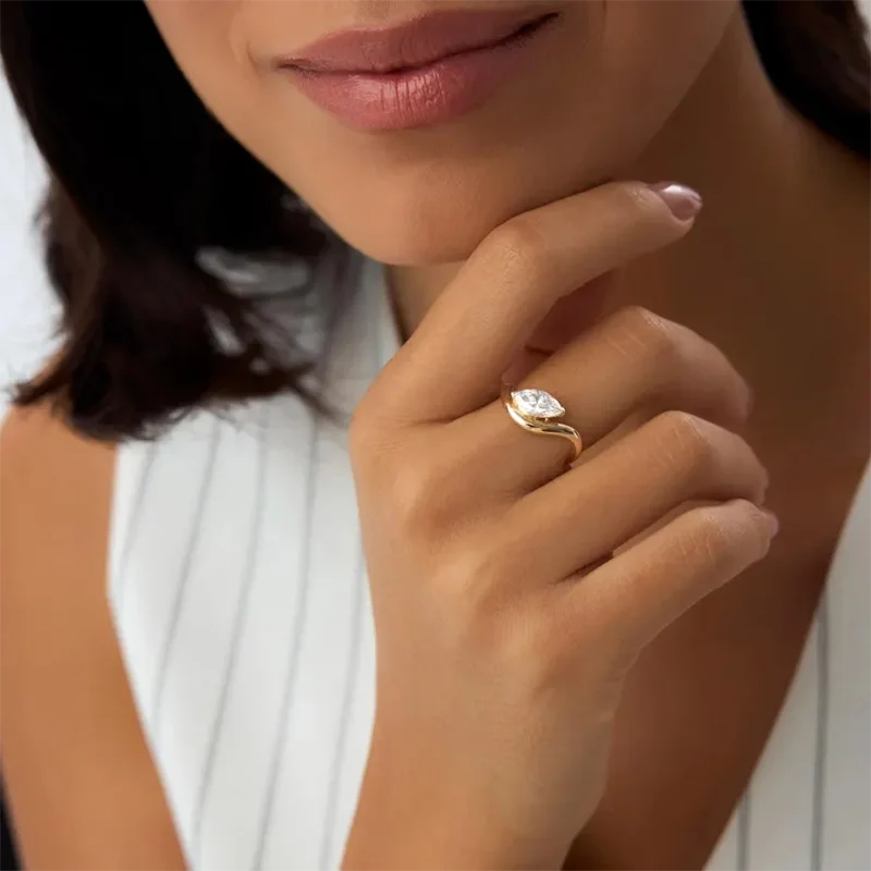 Lab-grown marquise diamond engagement ring