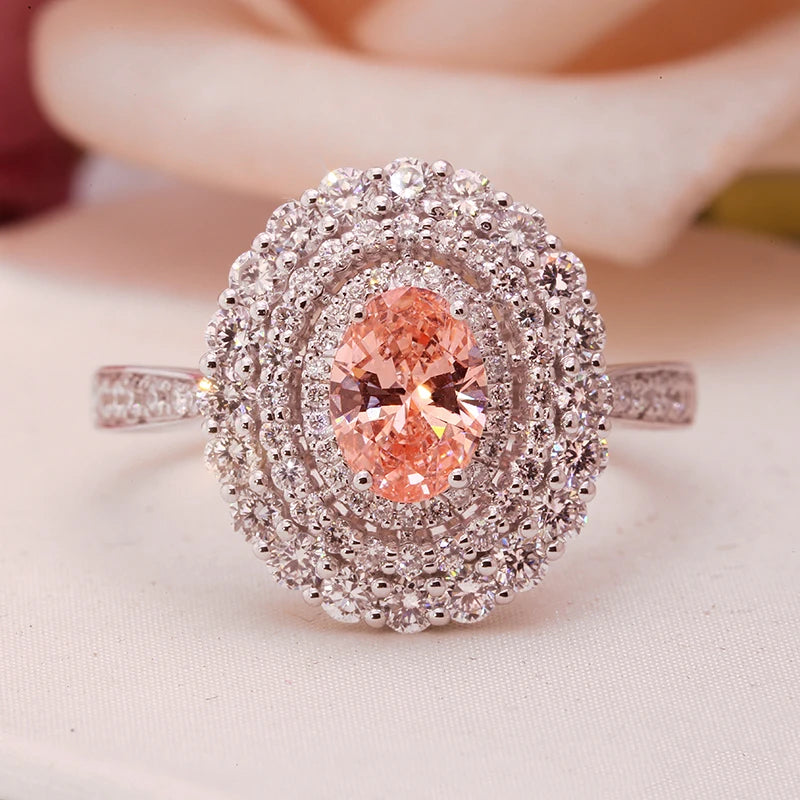 Oval pink lab-grown diamond ring in gold