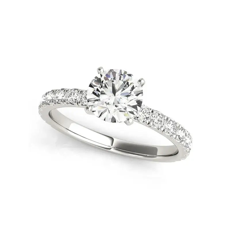 Round lab-grown diamond pavé engagement ring in 14K white gold
